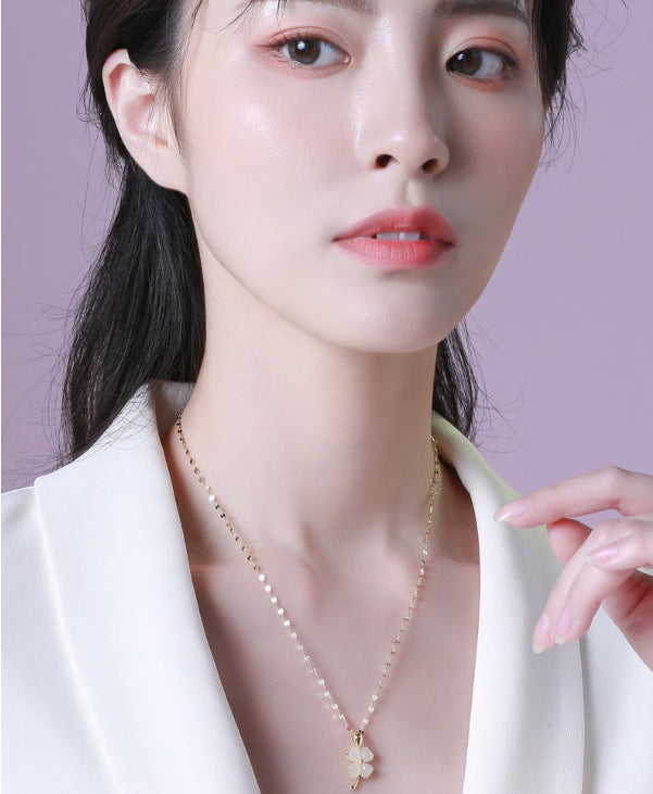 High Standard Four-leaf Clover and Jade Pendant Necklace, 925 Sterling Silver Jewelry for Women, Fashionable Gift for Birthday