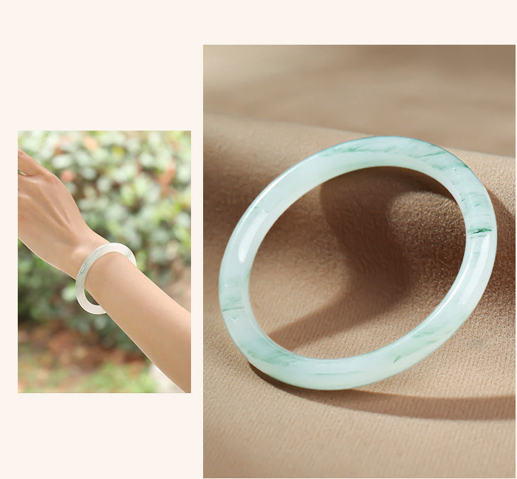 High Standard Authentic Tianshan Jade Bangle Bracelet for Women: Round Jingle Bracelet with Floating Flower Design, Multi-caliber Options, Certificate Included - Perfect Gift for Her