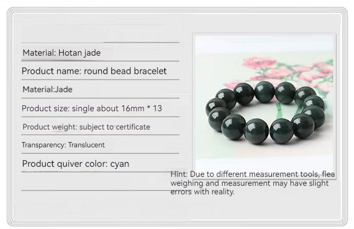High Standard Hetian Jade Bracelet Huge Saving Men's Jade Bracelet Sapphire Round Beads Jade Hand Jewelry Single Diameter 16mm*13 Perfect Gifts For Him For Men