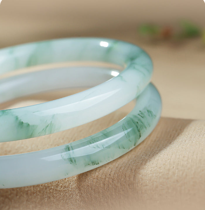 High Standard Authentic Tianshan Jade Bangle Bracelet for Women: Round Jingle Bracelet with Floating Flower Design, Multi-caliber Options, Certificate Included - Perfect Gift for Her