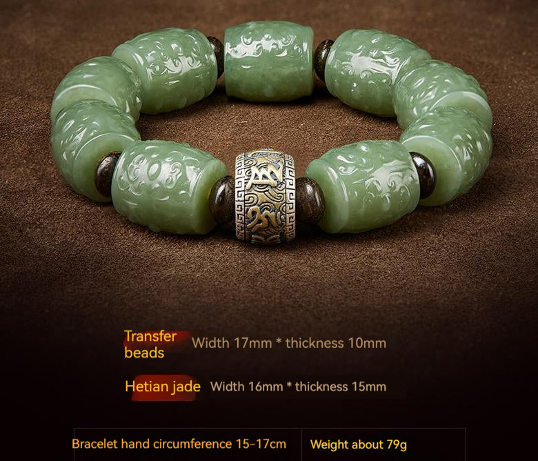 High Standard Authentic Hetian Jade Bracelet For Men with Fine Carvings Perfect Gift for Him a Unique and Personalized Jewelry for Men Symbolic of Buddhism's Six-Character Mantra