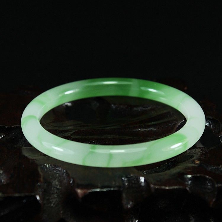 Natural Hetian jade bracelet bangle for women - blue and icy green with fine round bars