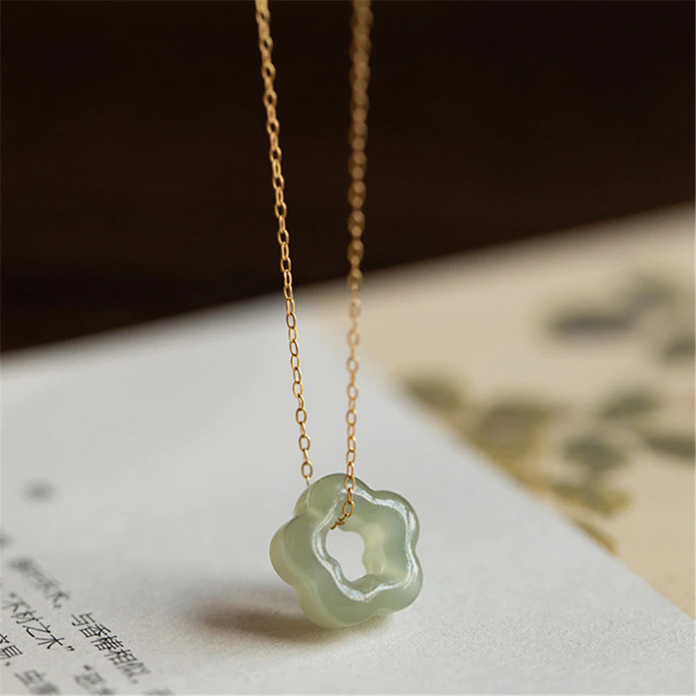 Exquisite Jade Meticulous Carvings of Plum Blossom Pendant Necklace for Women - Retro Style Jewelry Gift