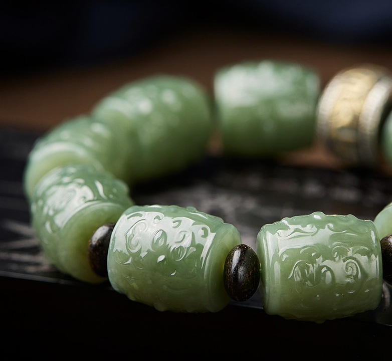 High Standard Authentic Hetian Jade Bracelet For Men with Fine Carvings Perfect Gift for Him a Unique and Personalized Jewelry for Men Symbolic of Buddhism's Six-Character Mantra