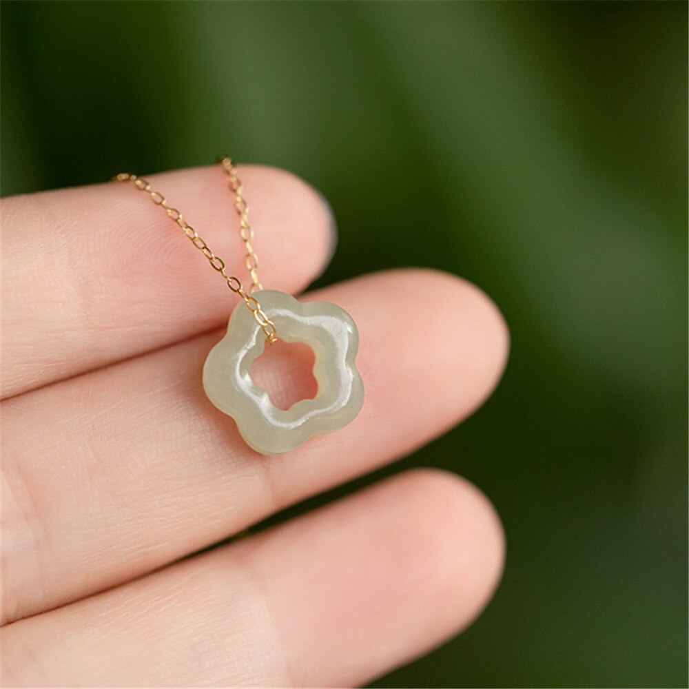 Exquisite Jade Meticulous Carvings of Plum Blossom Pendant Necklace for Women - Retro Style Jewelry Gift