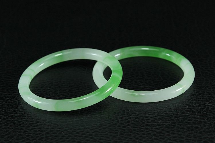 Natural Hetian jade bracelet bangle for women - blue and icy green with fine round bars