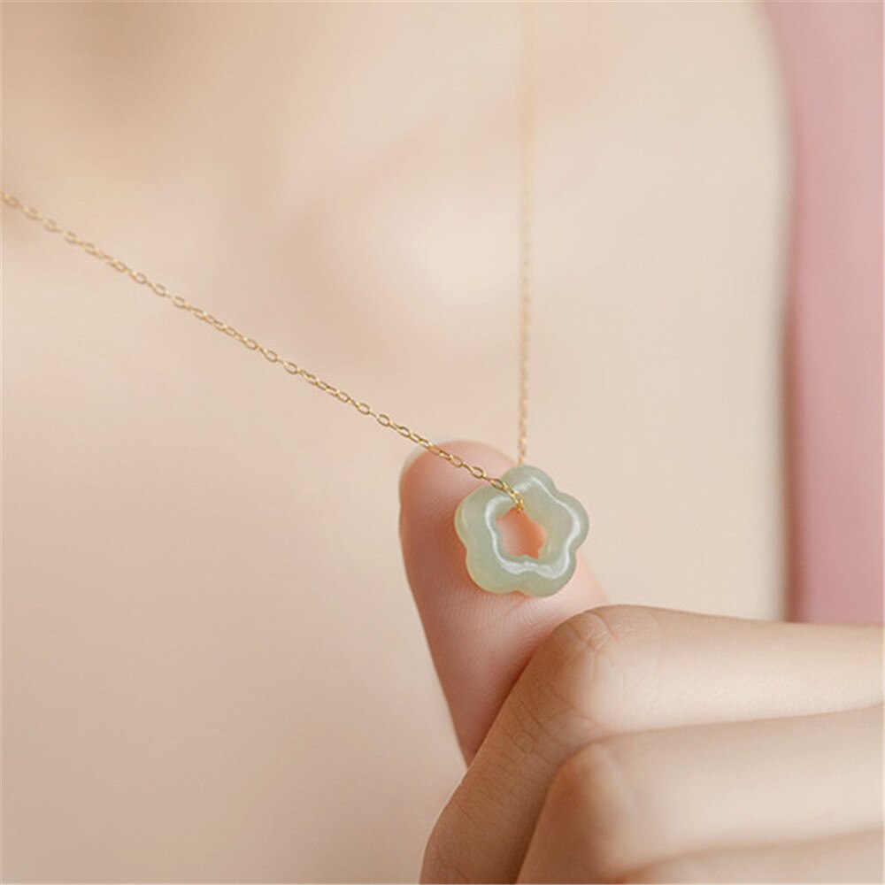 Exquisite Jade Meticulous Carvings of Plum Blossom Pendant Necklace for Women - Retro Style Jewelry Gift