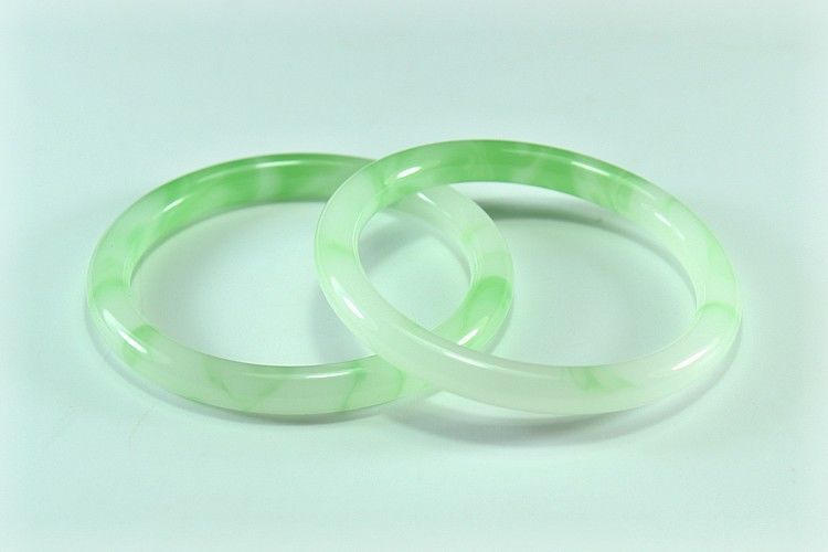 Natural Hetian jade bracelet bangle for women - blue and icy green with fine round bars