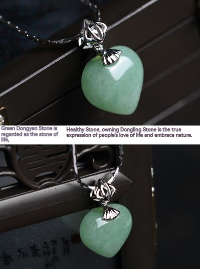 High Standard Natural Brazilian Jade Heart Pendant Necklace in 925 Sterling Silver - Express Your Love and Embrace Nature with Green Dongling Jade