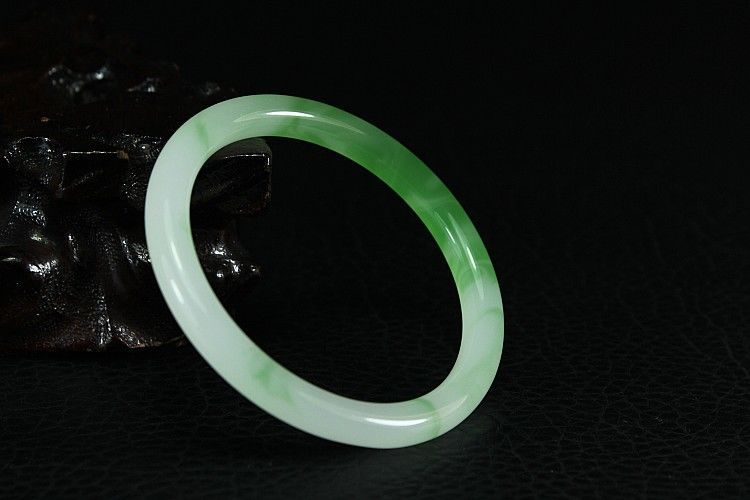 Natural Hetian jade bracelet bangle for women - blue and icy green with fine round bars