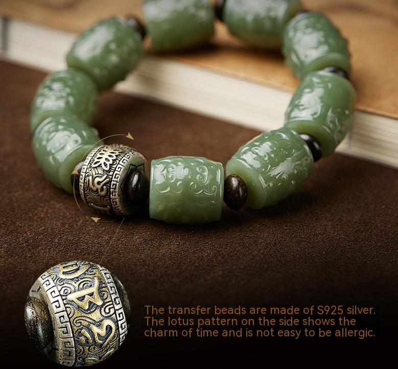 High Standard Authentic Hetian Jade Bracelet For Men with Fine Carvings Perfect Gift for Him a Unique and Personalized Jewelry for Men Symbolic of Buddhism's Six-Character Mantra