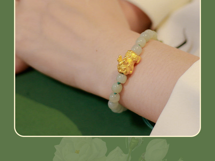 High Standard Hetian Jade Pixiu Bracelet for Women Simple and Cute Lady Art with Small Fresh Temperament Fashionable Birthday Gift For Her with Certificate and Rose Gift Box.