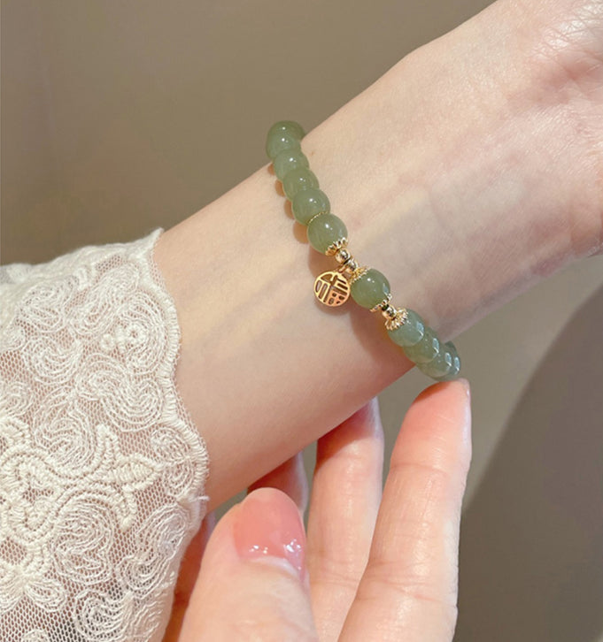 High Standard On Sale Hetian Jade Bracelet Fu Brand Jade Jadeite Women's Bracelet Perfect Gift For Her( with gift box)