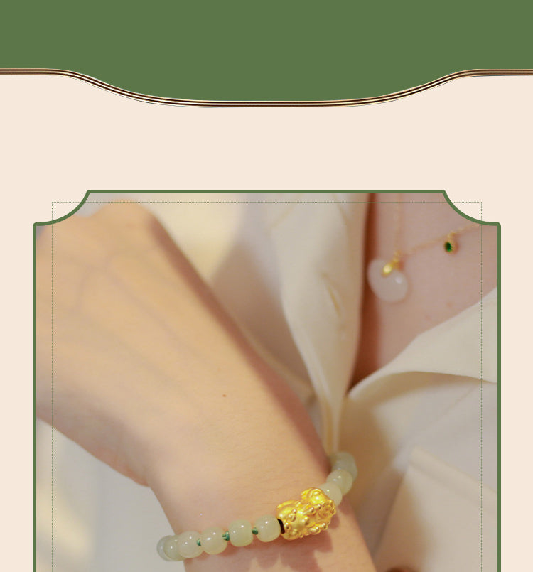 High Standard Hetian Jade Pixiu Bracelet for Women Simple and Cute Lady Art with Small Fresh Temperament Fashionable Birthday Gift For Her with Certificate and Rose Gift Box.