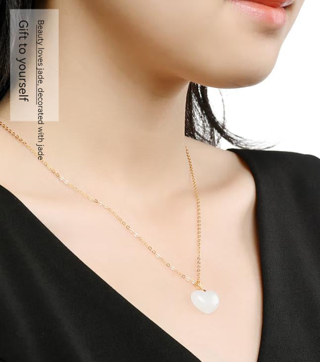 High Standard 18K Gold Inlaid Hetian Jade Heart-shaped Pendant Necklace for Women, a Perfect Gift for Festivals and Birthdays