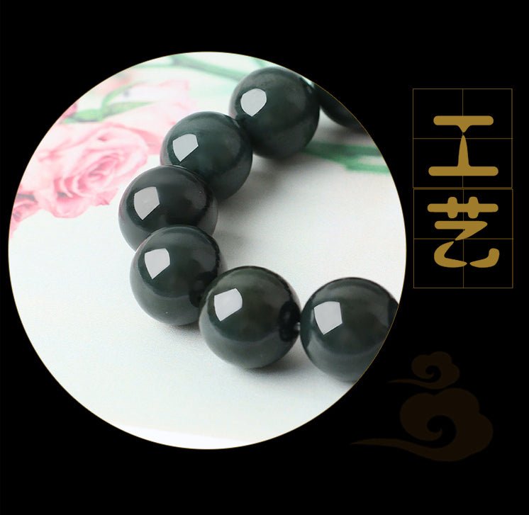 High Standard Hetian Jade Bracelet Huge Saving Men's Jade Bracelet Sapphire Round Beads Jade Hand Jewelry Single Diameter 16mm*13 Perfect Gifts For Him For Men