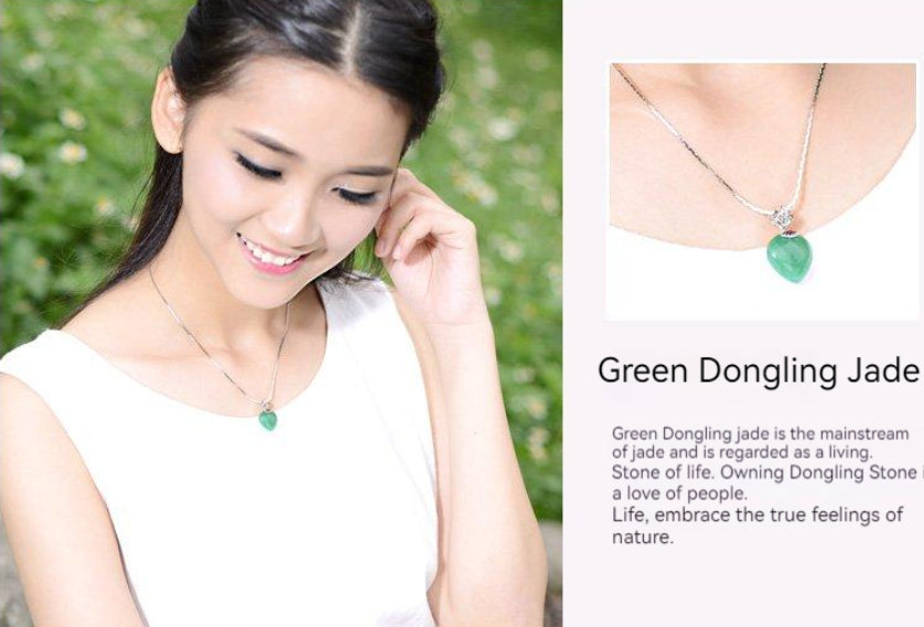 High Standard Natural Brazilian Jade Heart Pendant Necklace in 925 Sterling Silver - Express Your Love and Embrace Nature with Green Dongling Jade